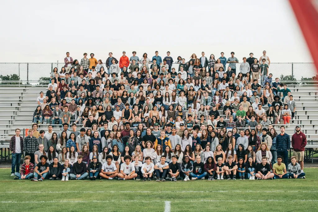 A large student group photographed outdoors.